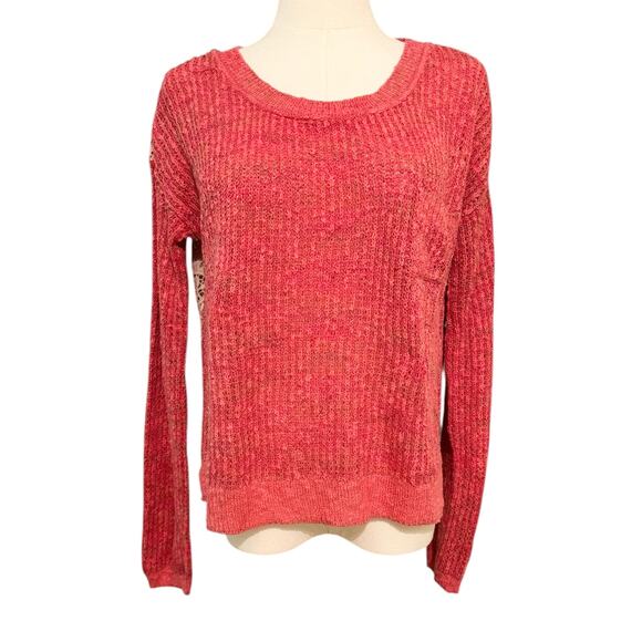 Free People Sweet Jane Crochet Back Pink Strawberry Sweater Oversized Boho Small - Picture 2 of 11
